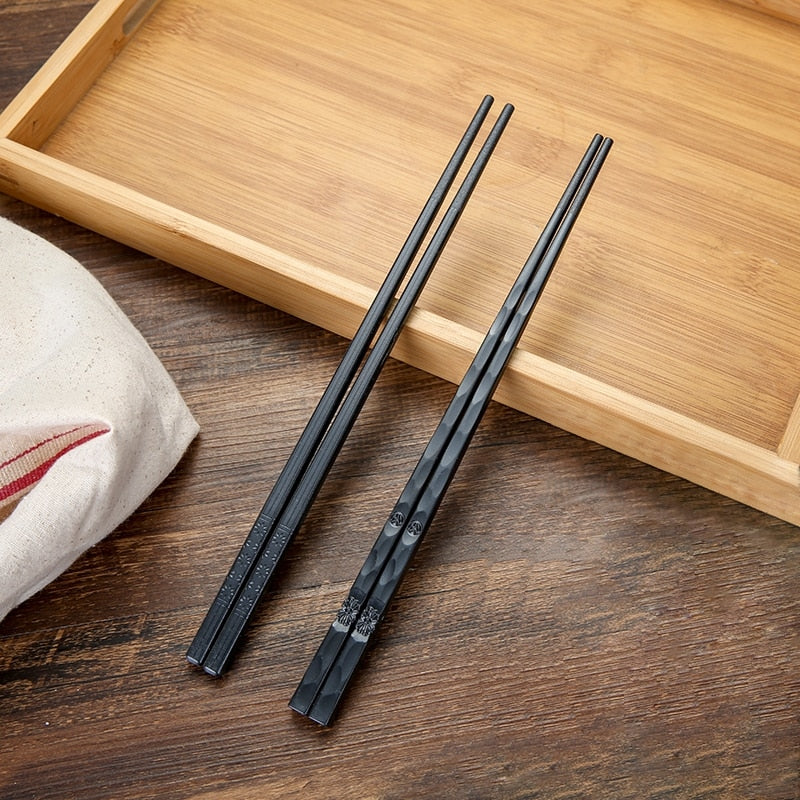 5 paires de baguettes en fibre de verre, baguettes japonaises noires  réutilisables