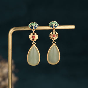 Boucle D'oreille Chinoise Jade Vert Clair