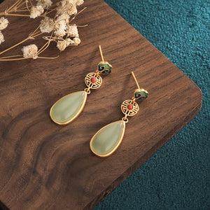 Boucle D'oreille Chinoise Jade Semi Précieuse