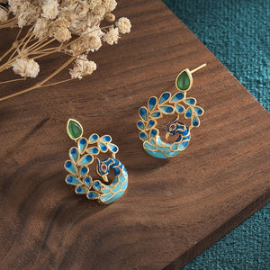 Boucles D'oreilles Chinoise Paon