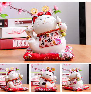 Chat Chinois Blanc Porcelaine Décoration Oriental Maneki-Neko