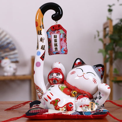 Chat Chinois Feng Shui Maneki Neko Décoratif Porcelaine De Chine