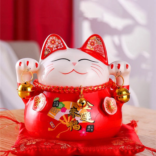 Chat Maneki Neko Solaire Blanc - Bras Agitant Porte-Bonheur Chinois Pour Maison, Bureau Ou Voiture