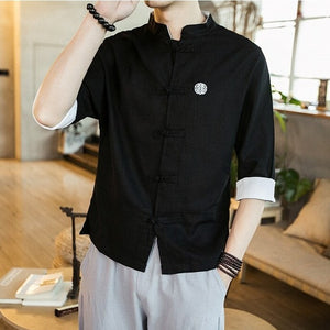Chemise Col Chinois Noir