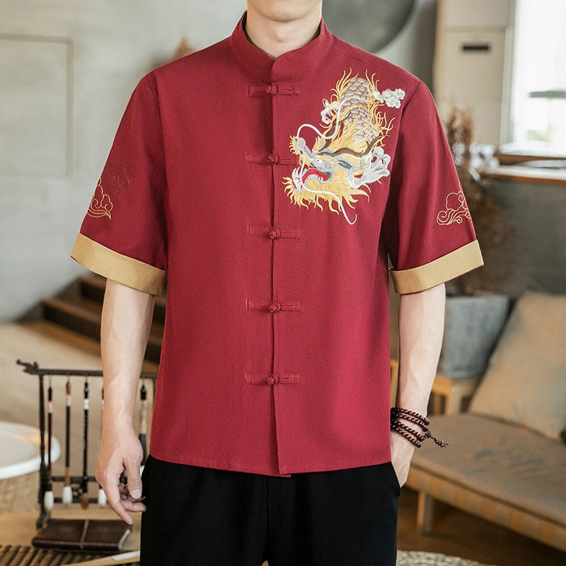 Chemise Dragon Chinois Homme Col Officier