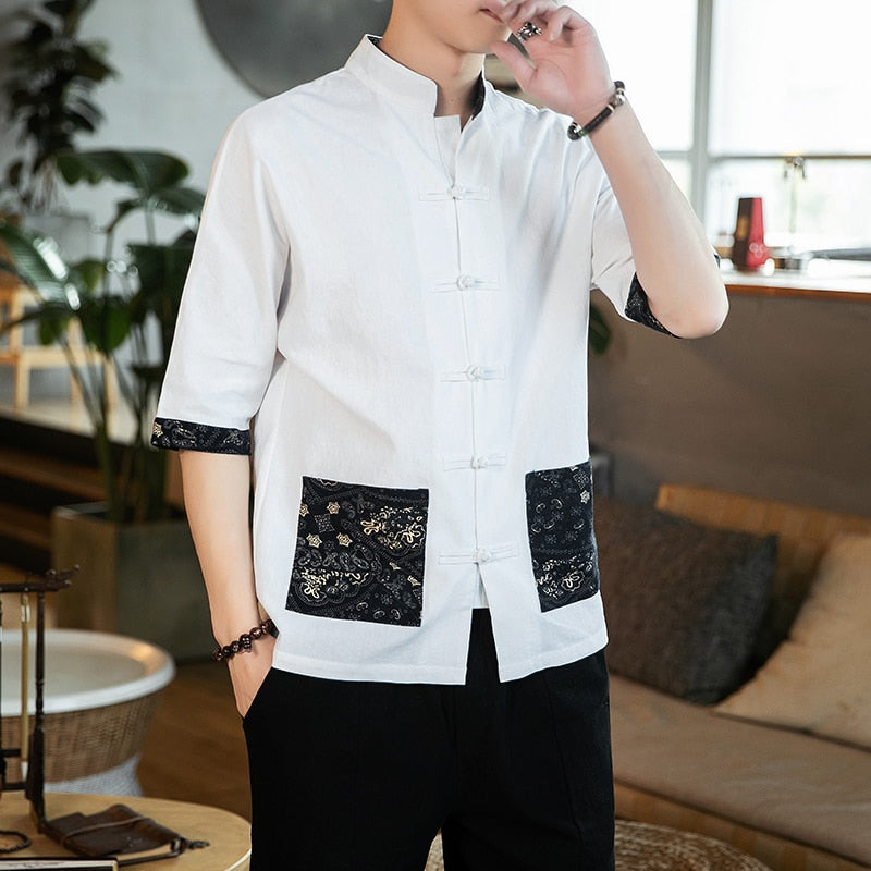 Chemise Homme Bouton Chinois Manches Midi