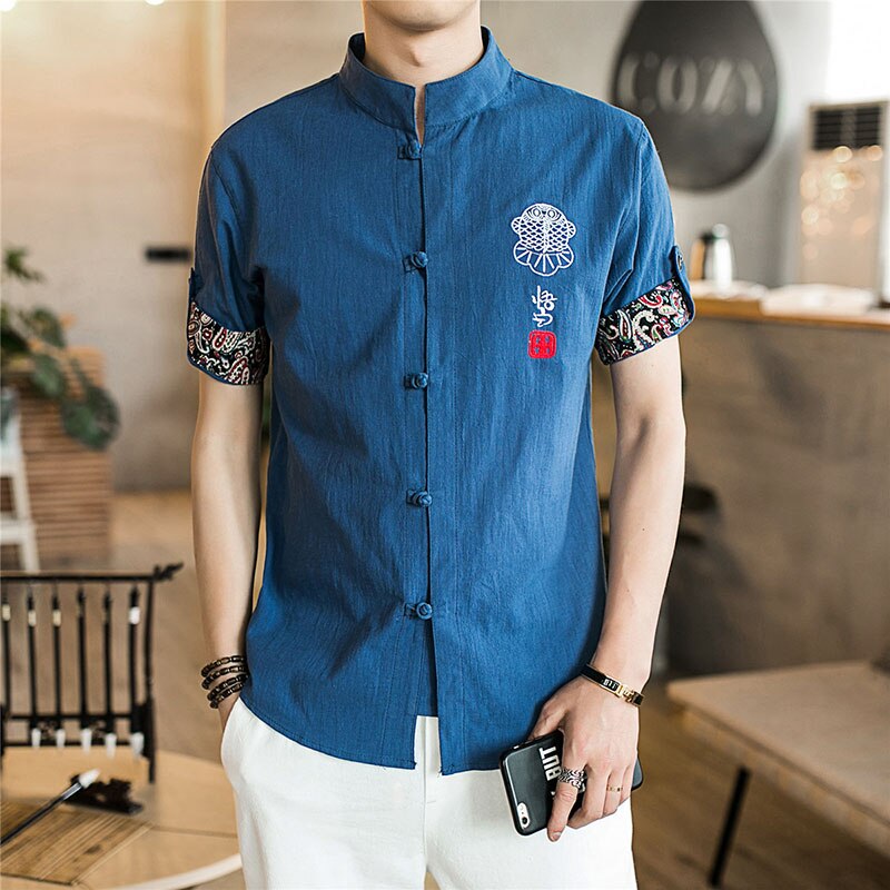 Chemise Style Chinois Couleur Bleu Marine