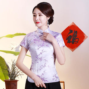 Chemisier à Bouton Chinois Couleur Violet