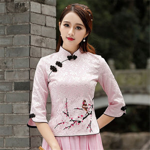 Chemisier Chinois Traditionnel Couleur Rose