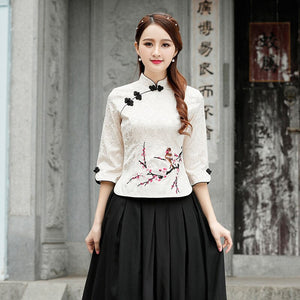 Chemisier Chinois Traditionnel Couleur Beige