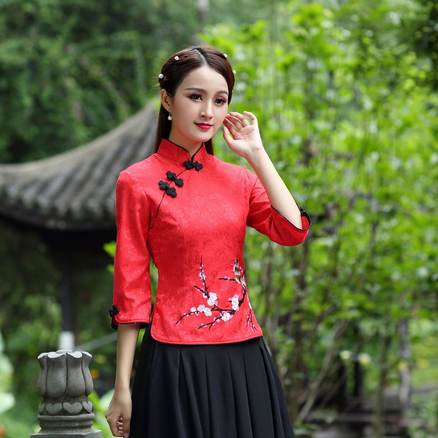 Chemisier Chinois Traditionnel Couleur Rouge
