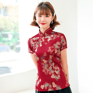 Chemisier Chinoise Rouge Col Boutonné