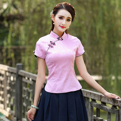 Chemisier Style Chinois couleur rose
