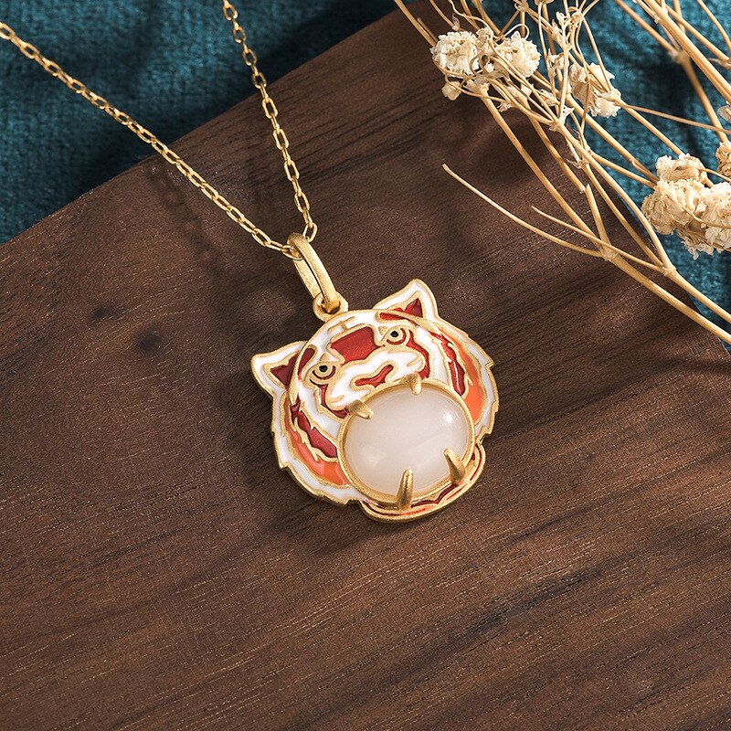 Collier Chinois En émail Cloisonné Rouge Avec Aventurine - Longueur 90+ Cm, Occasion Excellent état