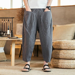 Pantalon Chinois à Rayures Ample Et Fluide