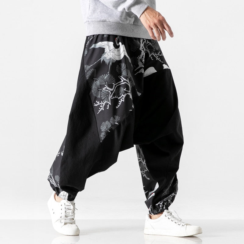 Pantalon Chinois Noir Ultra Large à  Motif
