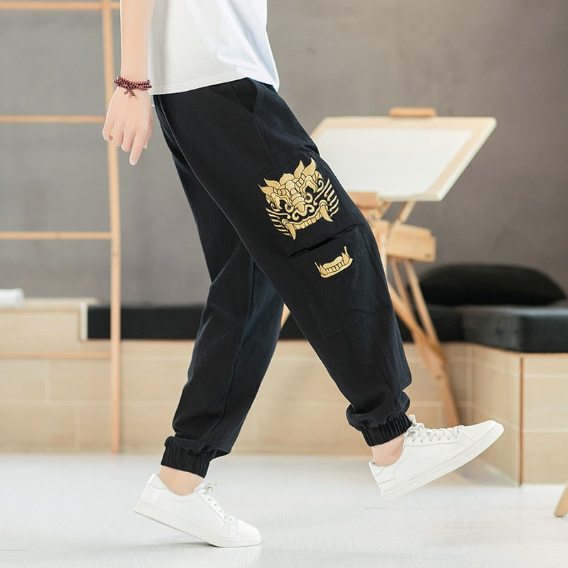 Pantalon Style Chinois Avec Poches Au Genoux