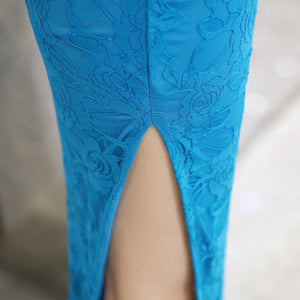 Robe Chinoise Bleu Turquoise Vêtement Traditionnel Femme Cheongsam