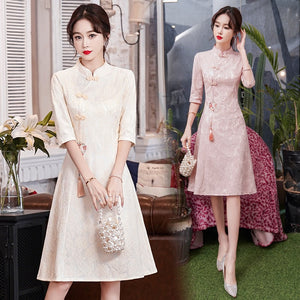 Robe Chinoise De Mariage Coupe Mi-longue Évasée