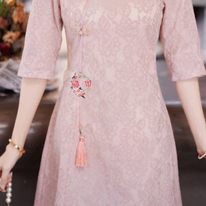 Robe Chinoise De Mariage Avec Pompon Imprimé À Fleurs