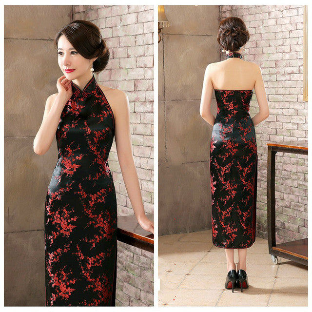 Robe Chinoise Dos Nu Coupe Maxi Sans Manches