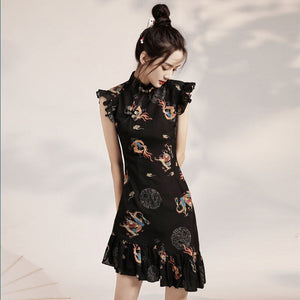 Robe Chinoise Dragon Coupe Mini Ample