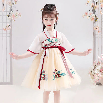 Robe Chinoise Fille Avec Manches Courtes Pour Enfant De 1 à 16 Ans