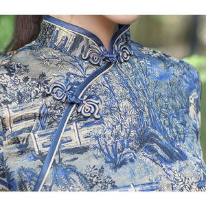 Robe Chinoise Grande Taille Bleu à Motif
