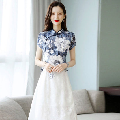 Robe Chinoise Haute Couture Mi-Longue Qipao Cheongsam Ample Et Sexy