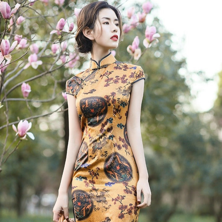 Robe Chinoise Jaune Coton