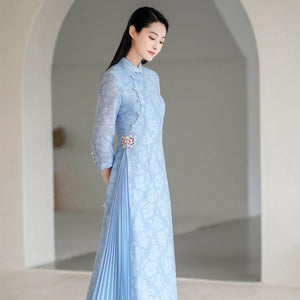 Robe Chinoise Longue Bleu
