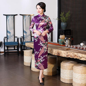 Robe Chinoise Longue Femme Violette à Motif