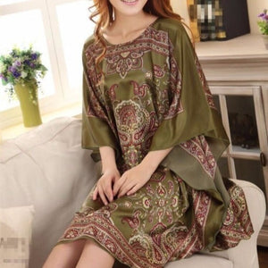 Robe De Chambre Chinoise Femme Kaki En Polyester Rayonne