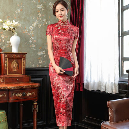 Robe de Soirée Chinoise Longue De Couleur Rouge
