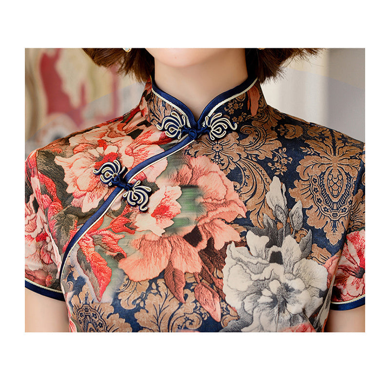 Tunique Bleue Motif Chinois - Taille 3 - Viscose/Polyamide/Élasthanne - Occasion Très Bon état
