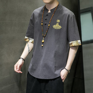 T-Shirt Chinois Col Mao Avec Des Motifs Dorés