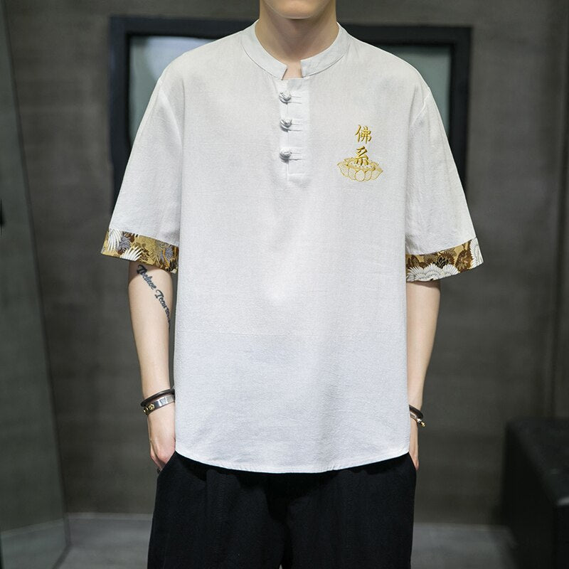 T-Shirt Chinois Col Mao Couleur Blanc Immaculé