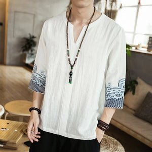 T-Shirt Chinois D'été Blanc Immaculé 