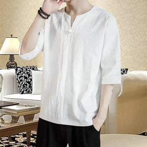 T-shirt Chinois En Lin Cousu Finement