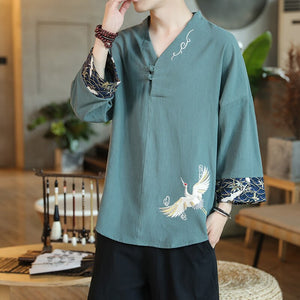 T-shirt Chinois Manches Longues Couleur Turquoise