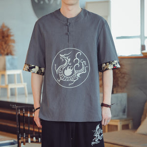 T-shirt Dragon Chinois Couleur Gris