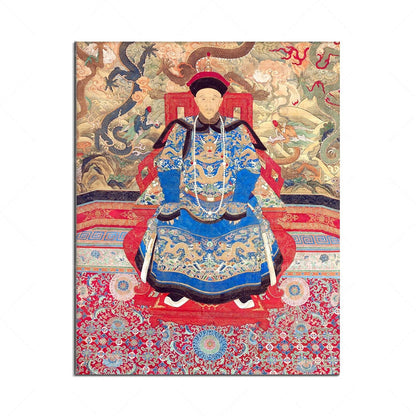 Tableau Dignitaire Chinois Décoration Murale Style Oriental Asiatique Feng-Shui