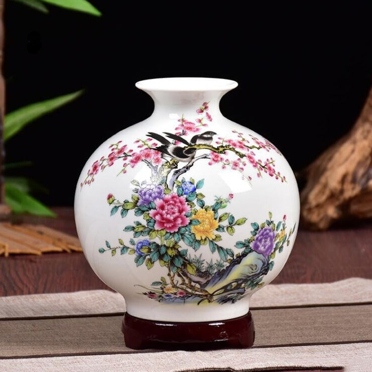 Vase Boule Chinois Décoré De Fleurs