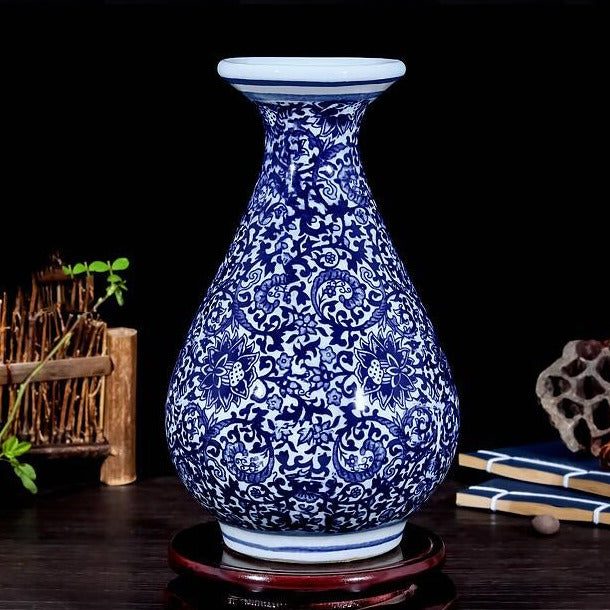 Vase Chinois Bleu Blanc Poterie Décorative