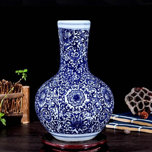 Vase Chinois Bleu Style Ancien Avec Signature