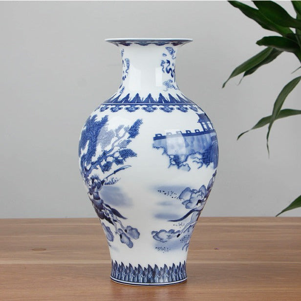 Vase Chinois Céramique Bleu Sans Anses