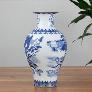 Vase Chinois Céramique Bleu Sans Anses
