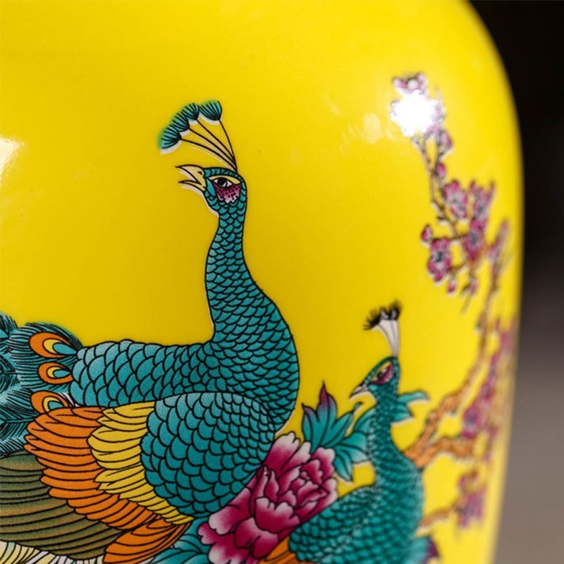 Vase Chinois Paon Avec Signature Céramique