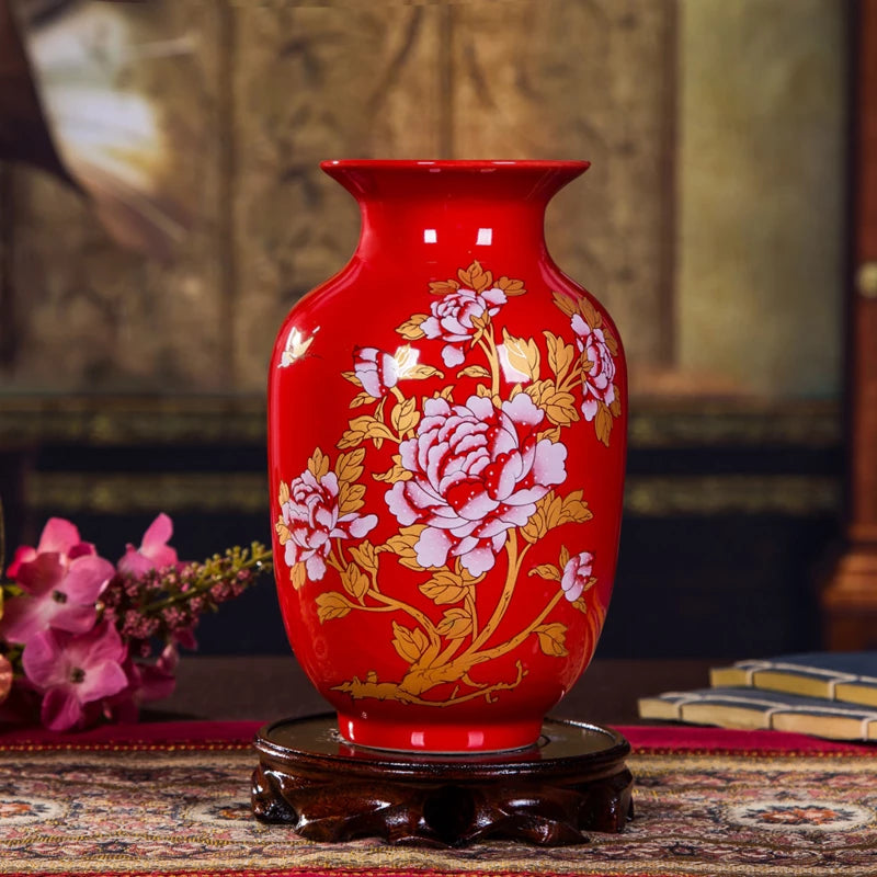 Vase Chinois Rouge Porcelaine Céramique Avec Signature