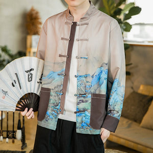 Veste Chinoise À Motif Imprimé Paysage Exotique